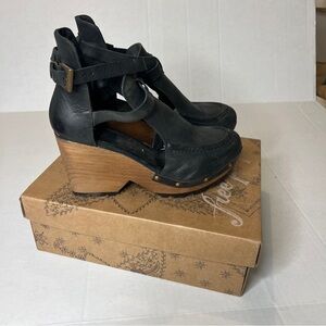 Free People Black Leather Salida Clog Wedges 8.5